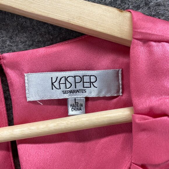Kasper Blouse Women L Large Pink Sleeveless Wide Strap Hook & Eye Round Neck - Picture 5 of 9